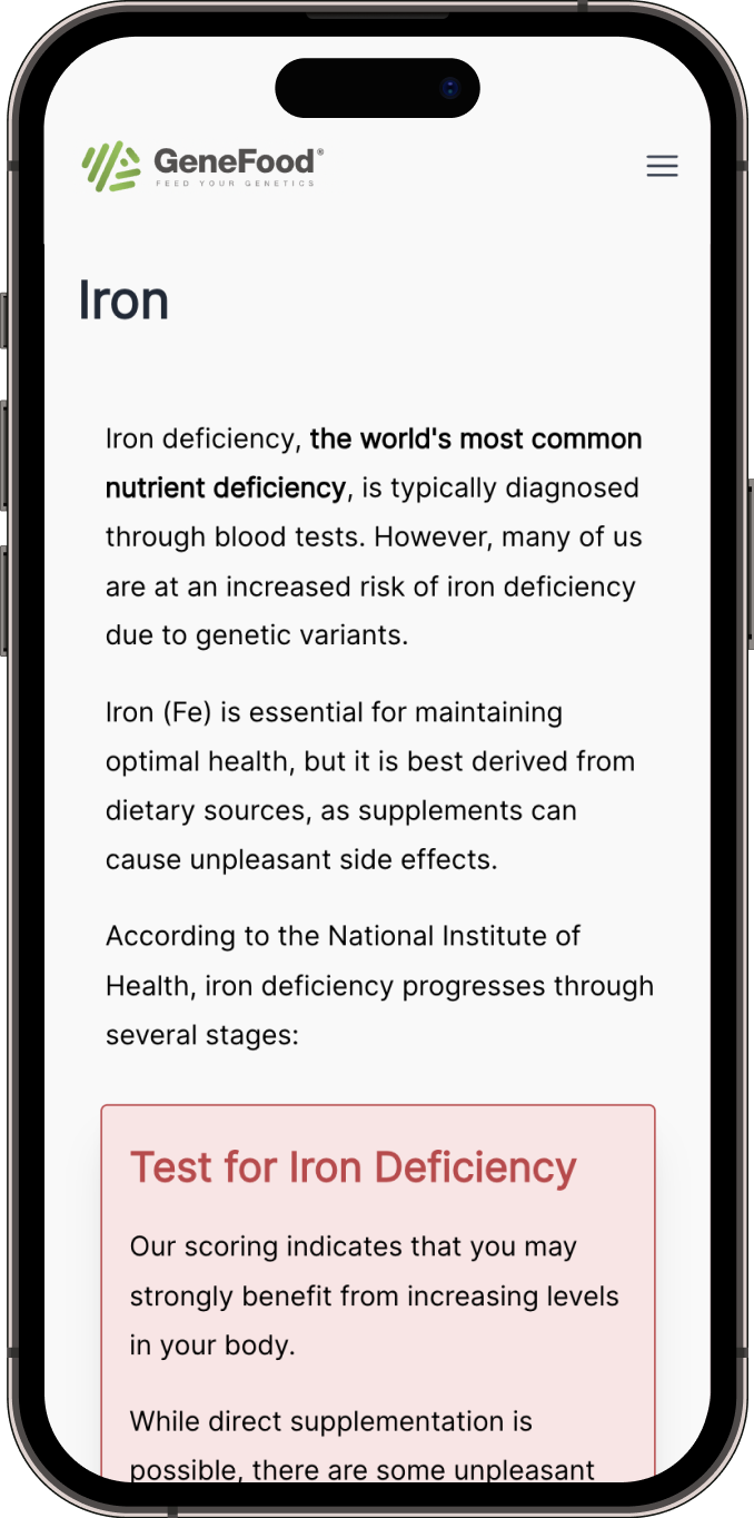 Iron Deficiency Genetic Report example