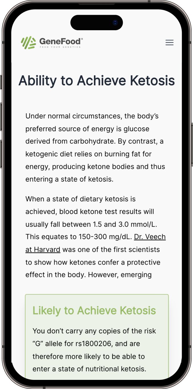 Ability to Achieve Ketosis & PPARA Gene Report example