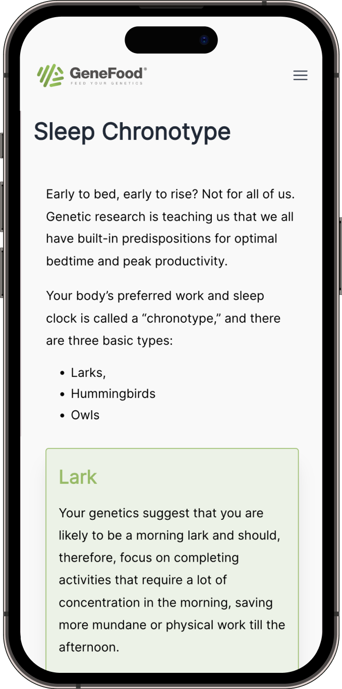 Sleep chronotype report example